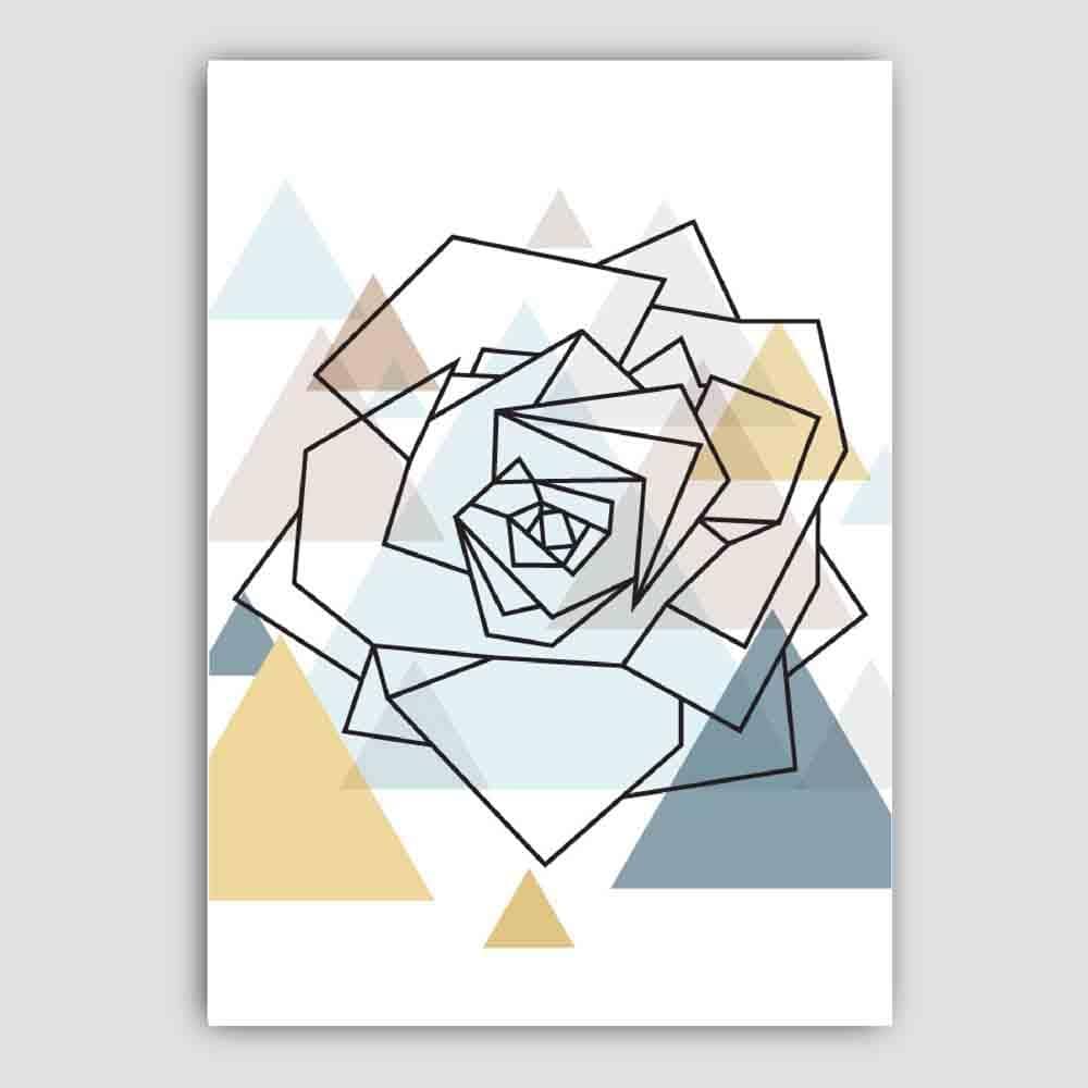 Rose Head Abstract Multi Geometric Scandinavian Blue,Yellow,Beige Poster