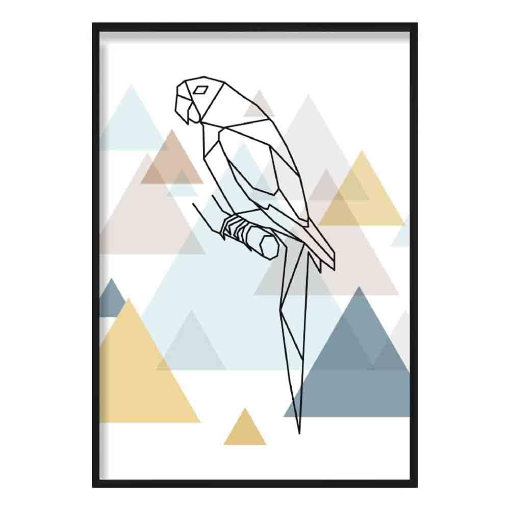 Parrot Abstract Multi Geometric Scandinavian Blue,Yellow,Beige Poster