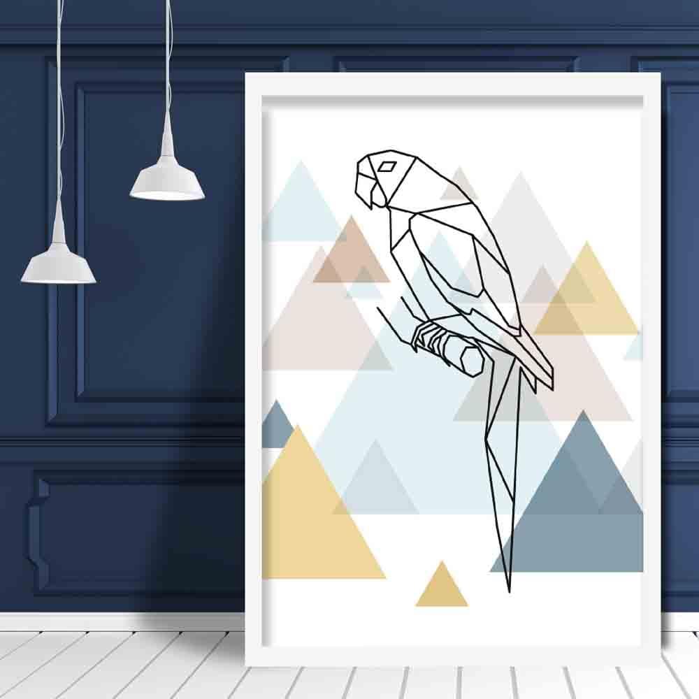 Parrot Abstract Multi Geometric Scandinavian Blue,Yellow,Beige Poster