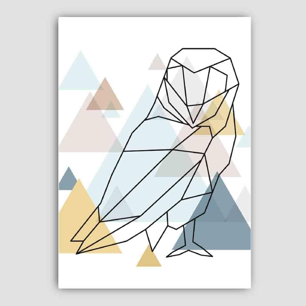 Owl Abstract Multi Geometric Scandinavian Blue,Yellow,Beige Poster