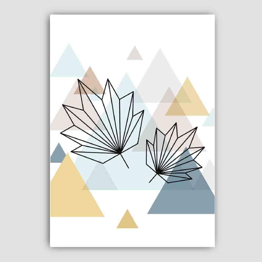 Tropical Leaves Abstract Multi Geometric Scandinavian Blue,Yellow,Beige Poster