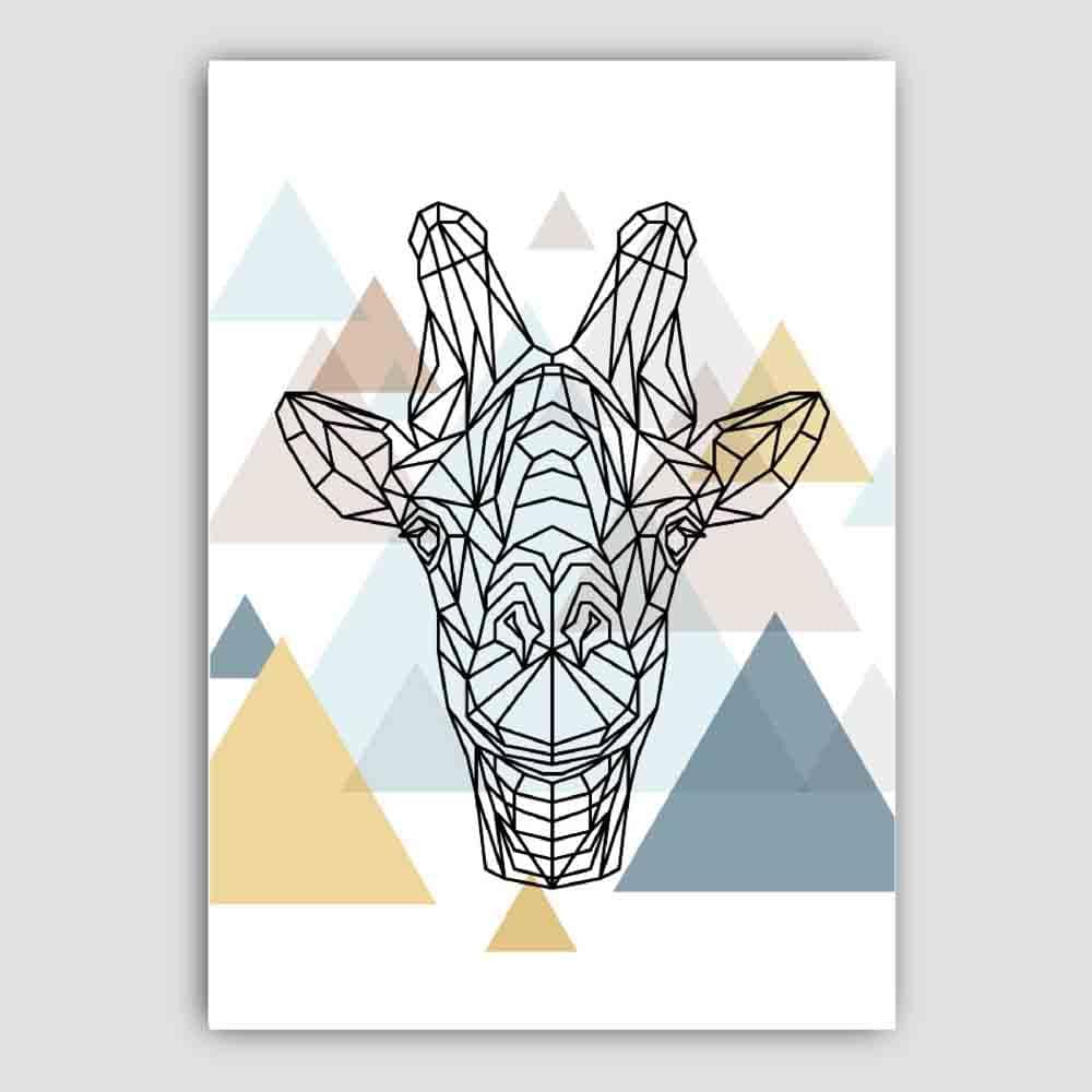 Giraffe Head Abstract Multi Geometric Scandinavian Blue,Yellow,Beige Poster