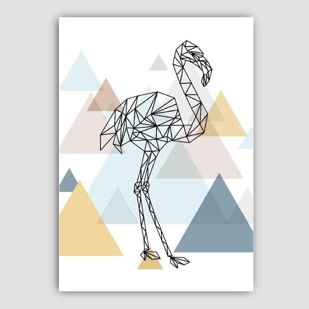 Flamingo Abstract Multi Geometric Scandinavian Blue,Yellow,Beige Poster