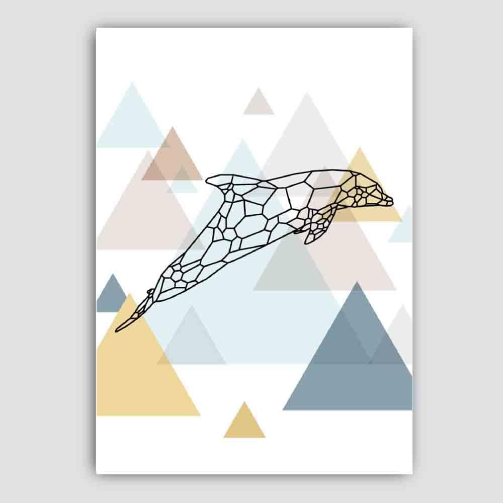 Dolphin Abstract Multi Geometric Scandinavian Blue,Yellow,Beige Poster