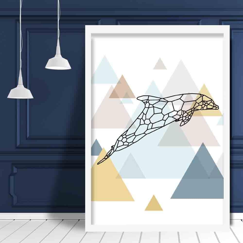 Dolphin Abstract Multi Geometric Scandinavian Blue,Yellow,Beige Poster