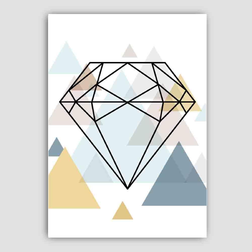 Diamond Abstract Multi Geometric Scandinavian Blue,Yellow,Beige Poster