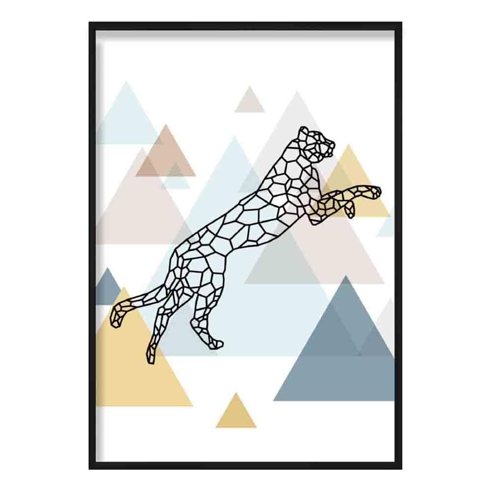 Cheetah Abstract Multi Geometric Scandinavian Blue,Yellow,Beige Poster