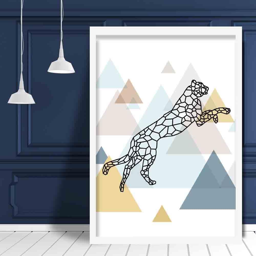 Cheetah Abstract Multi Geometric Scandinavian Blue,Yellow,Beige Poster