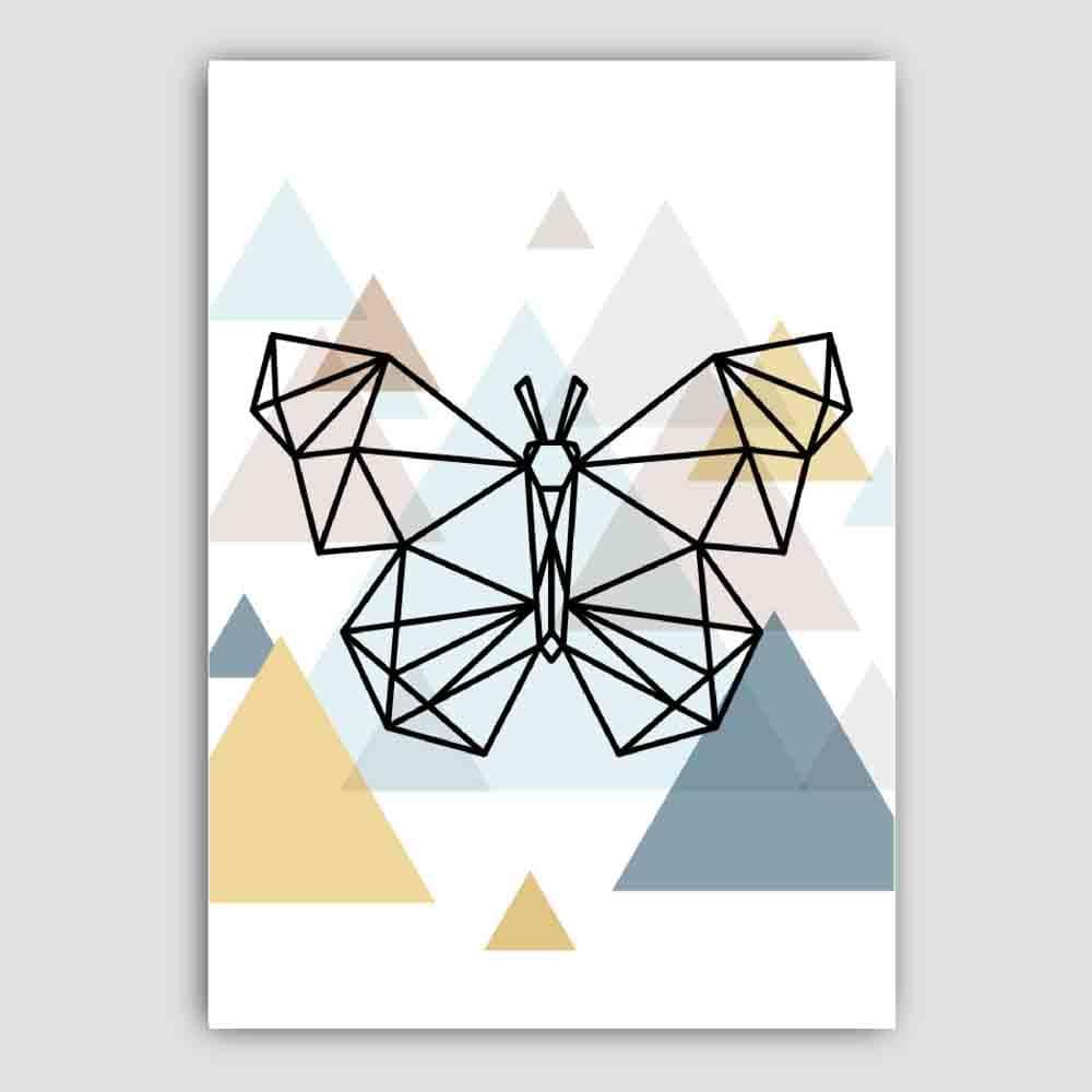 Butterfly Abstract Multi Geometric Scandinavian Blue,Yellow,Beige Poster