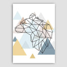 Bear Head Looking Left Abstract Multi Geometric Scandinavian Blue,Yellow,Beige Poster