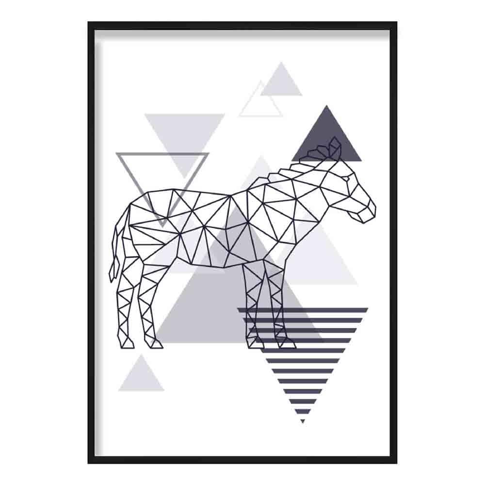 Zebra Abstract Geometric Scandinavian Navy Blue Poster