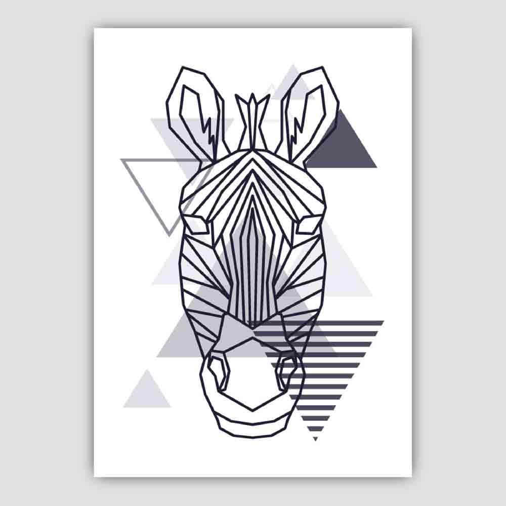 Zebra Head Abstract Geometric Scandinavian Navy Blue Poster