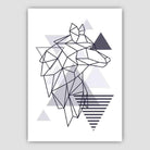 Wolf Head Looking Right Abstract Geometric Scandinavian Navy Blue Poster
