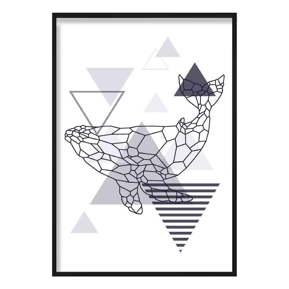 Whale Abstract Geometric Scandinavian Navy Blue Poster