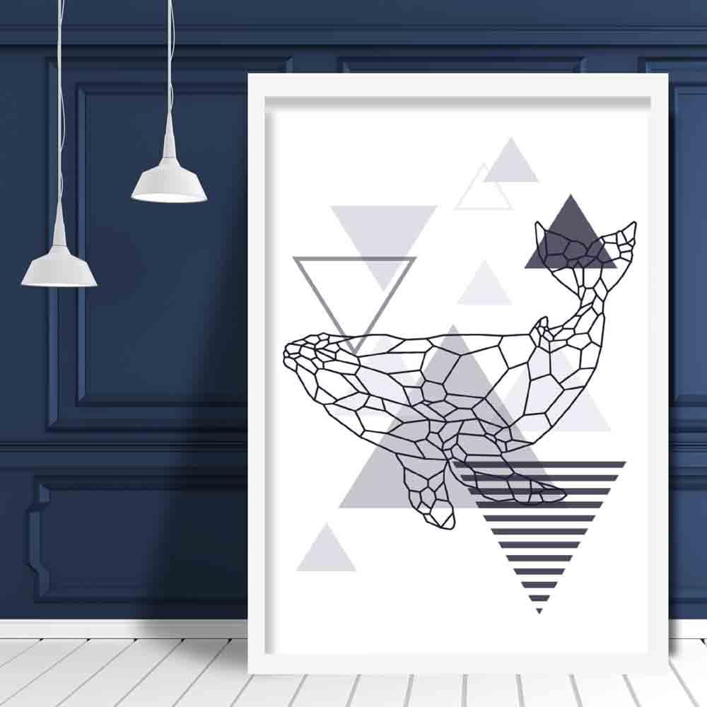 Whale Abstract Geometric Scandinavian Navy Blue Poster