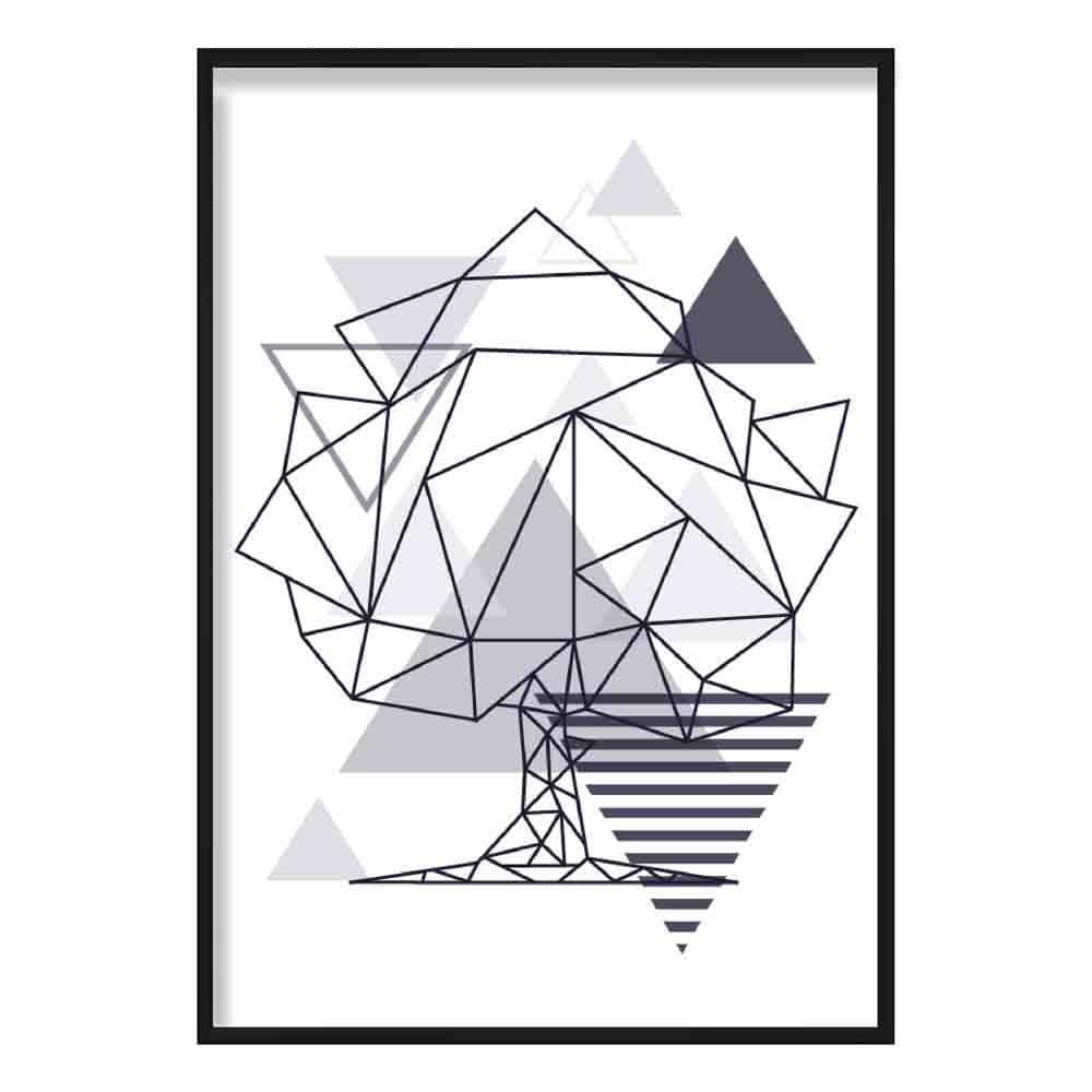 Tree Abstract Geometric Scandinavian Navy Blue Poster