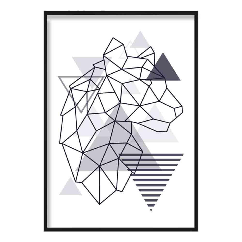 Tiger Head Looking Right Abstract Geometric Scandinavian Navy Blue Poster