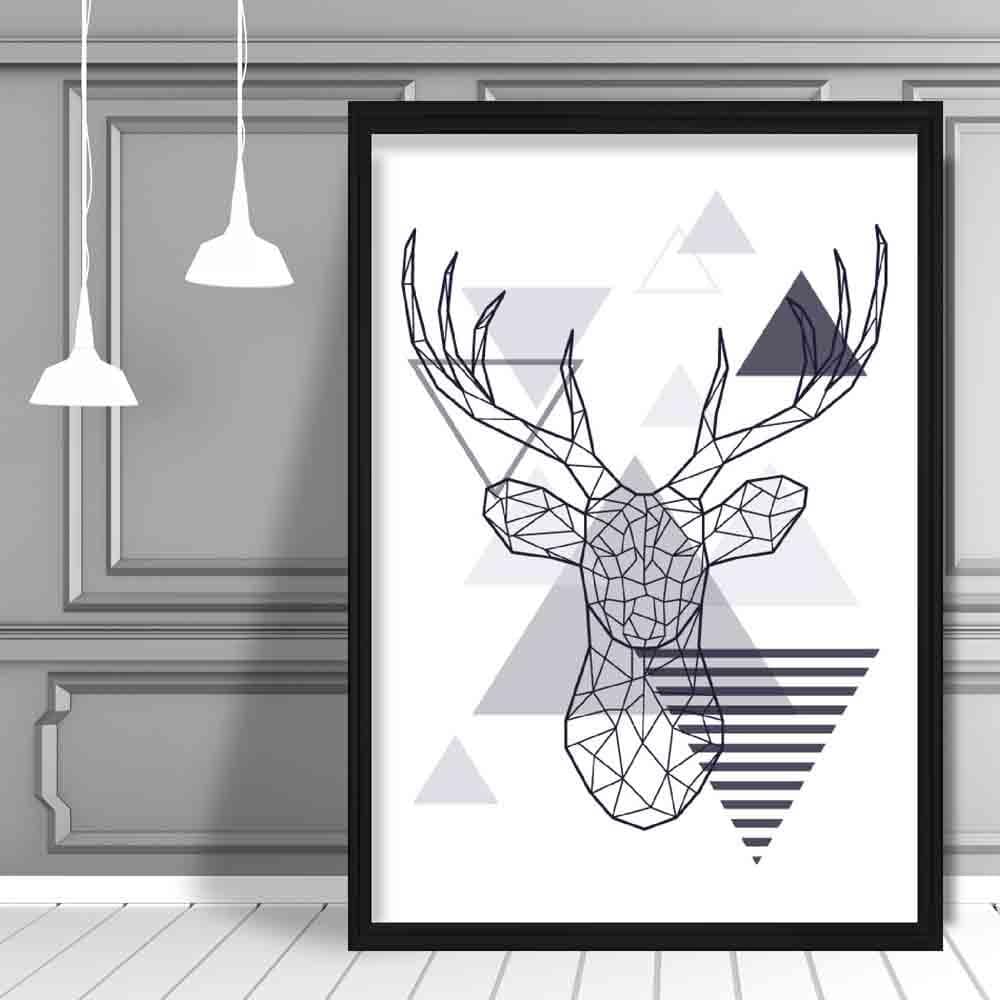 Stag Head Abstract Geometric Scandinavian Navy Blue Poster