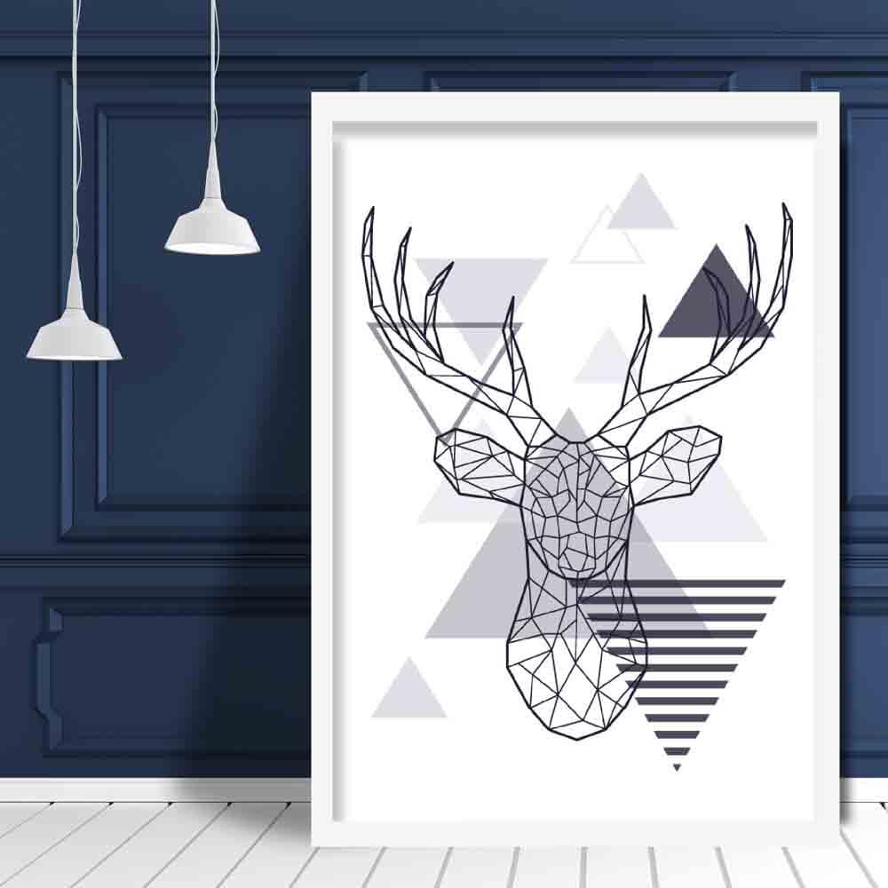 Stag Head Abstract Geometric Scandinavian Navy Blue Poster