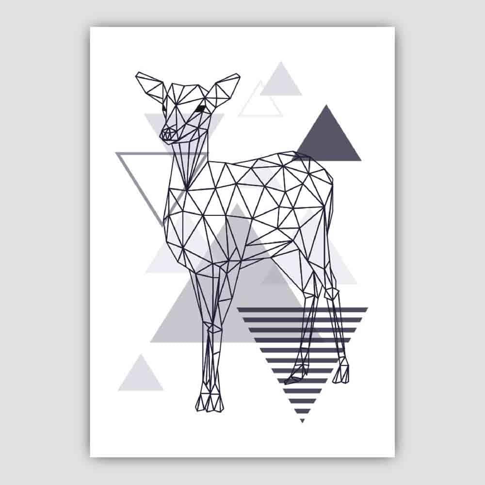 Deer Abstract Geometric Scandinavian Navy Blue Poster