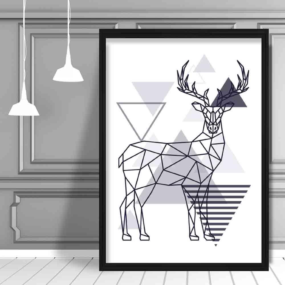 Stag Abstract Geometric Scandinavian Navy Blue Poster
