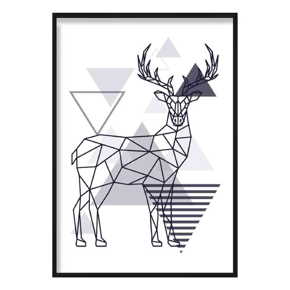 Stag Abstract Geometric Scandinavian Navy Blue Poster