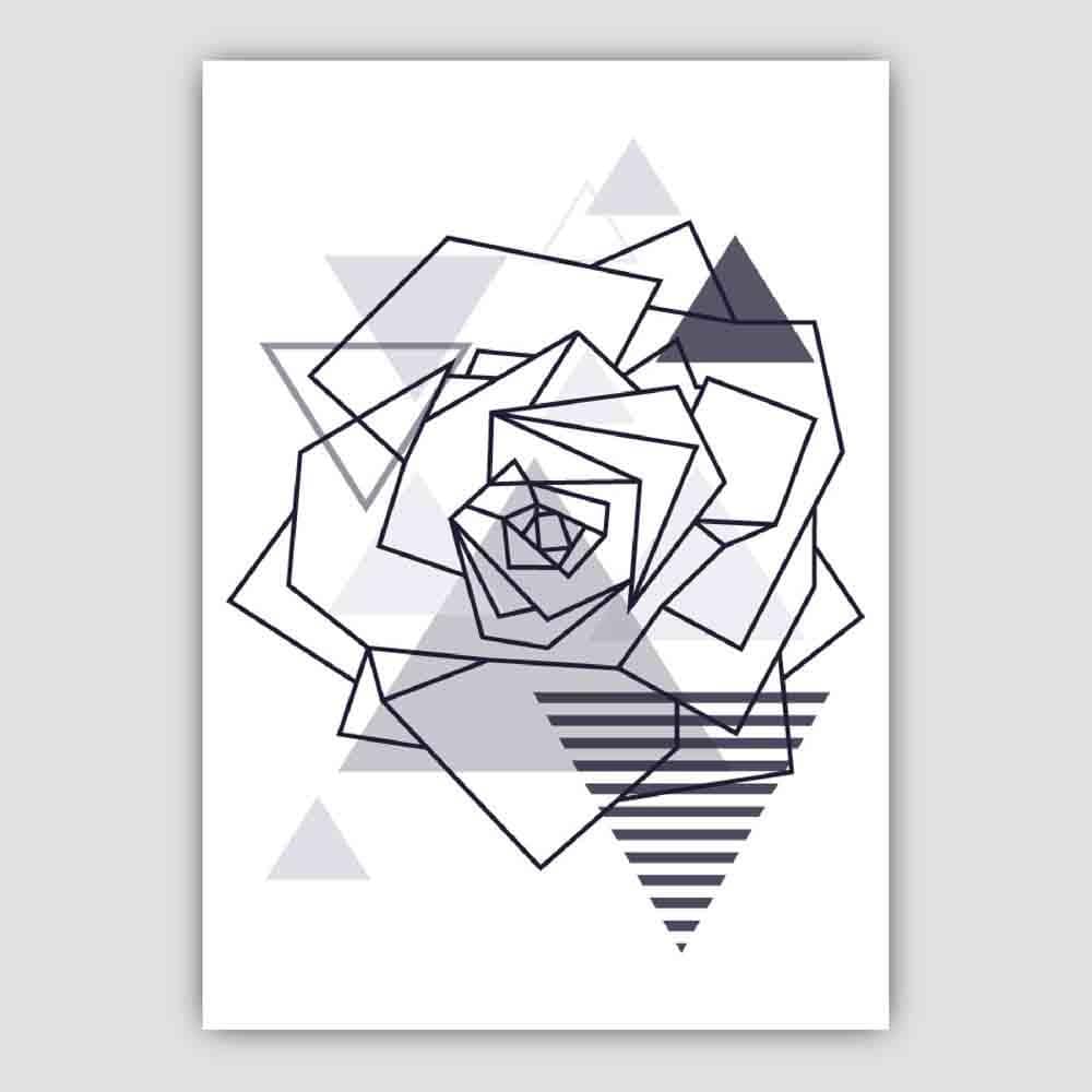Rose Head Abstract Geometric Scandinavian Navy Blue Poster
