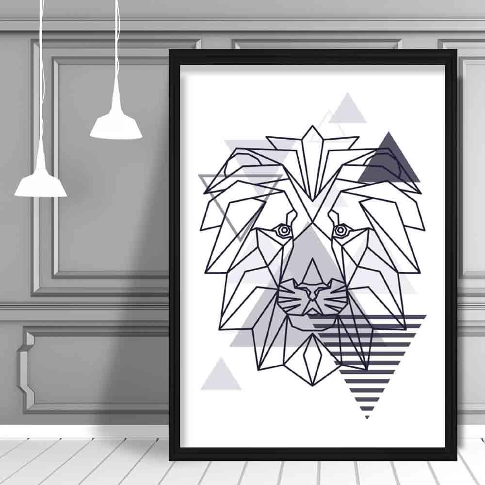 Lion Head Abstract Geometric Scandinavian Navy Blue Poster
