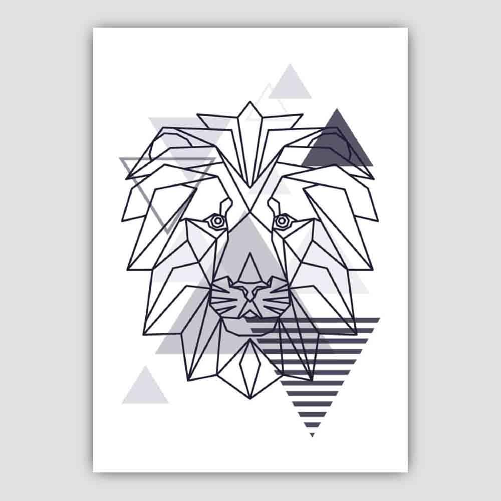 Lion Head Abstract Geometric Scandinavian Navy Blue Poster