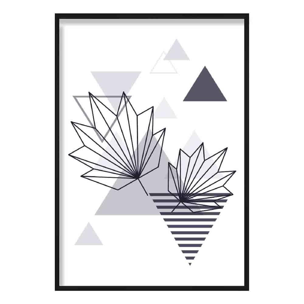 Tropical Leaves Abstract Geometric Scandinavian Navy Blue Poster