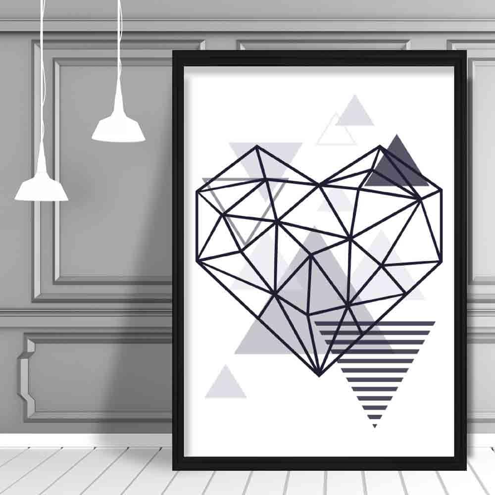 Heart Abstract Geometric Scandinavian Navy Blue Poster