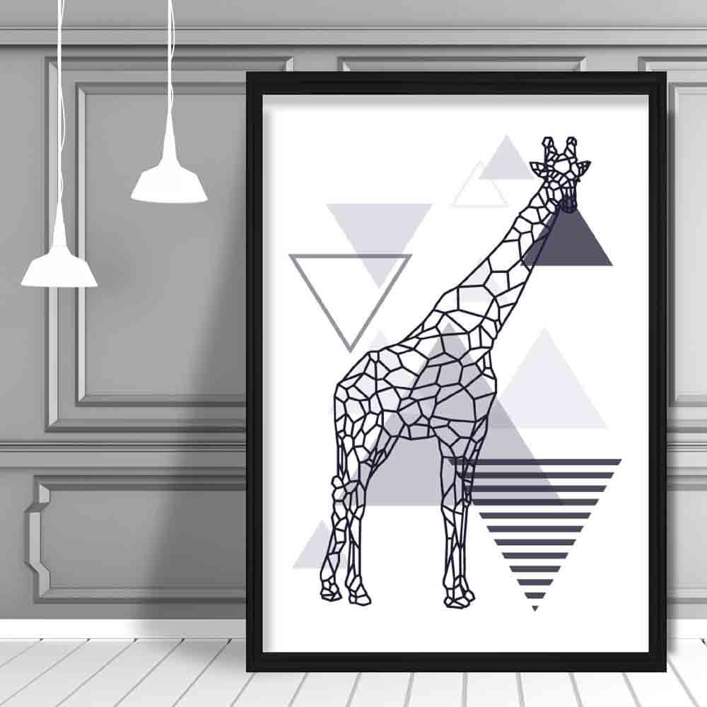 Giraffe Abstract Geometric Scandinavian Navy Blue Poster