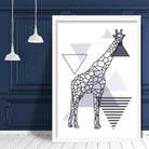 Giraffe Abstract Geometric Scandinavian Navy Blue Poster