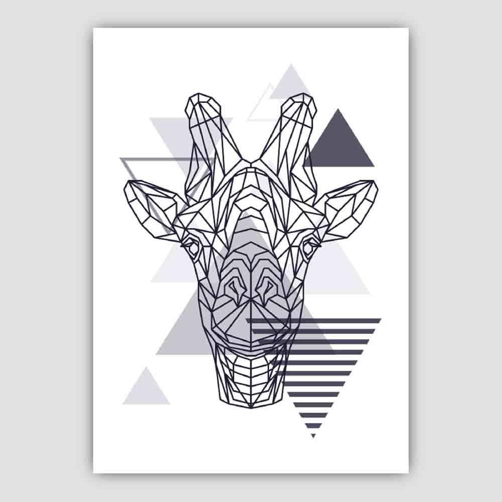 Giraffe Head Abstract Geometric Scandinavian Navy Blue Poster