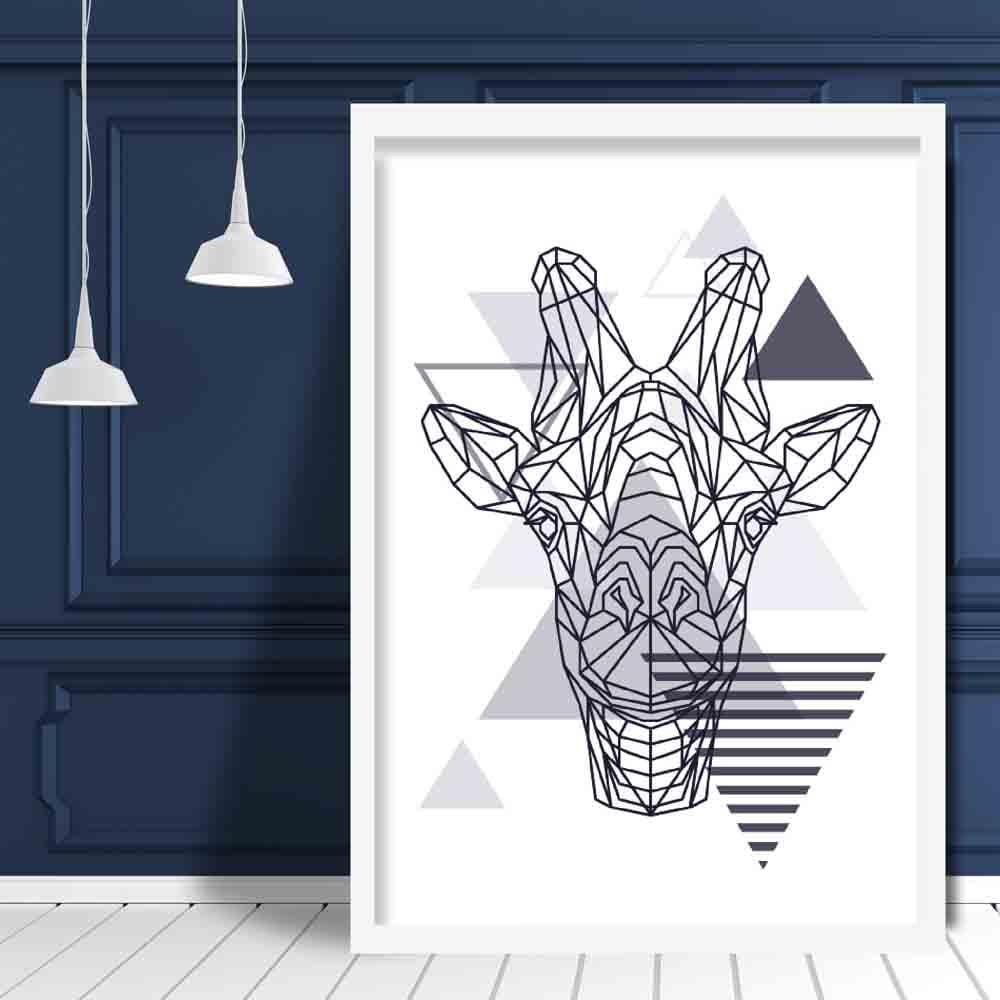 Giraffe Head Abstract Geometric Scandinavian Navy Blue Poster