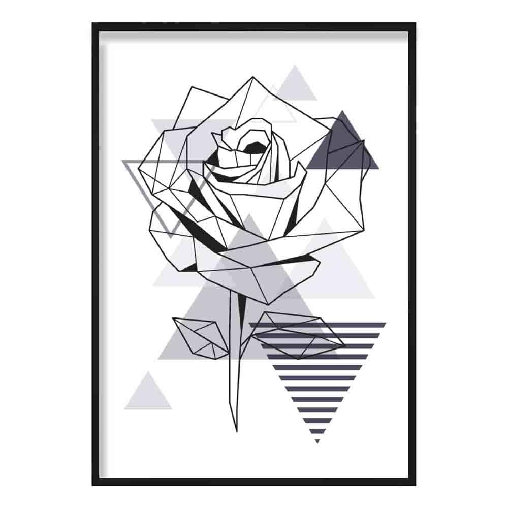 Rose Abstract Geometric Scandinavian Navy Blue Poster