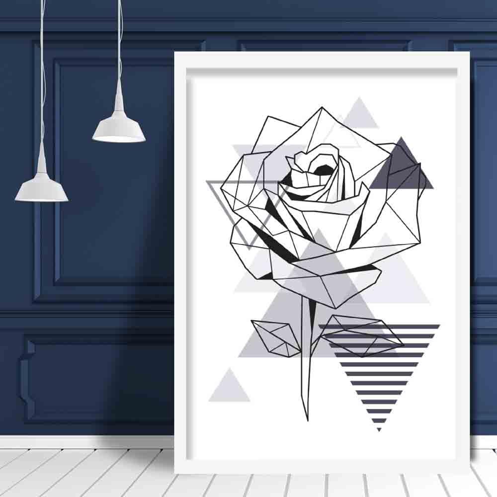 Rose Abstract Geometric Scandinavian Navy Blue Poster