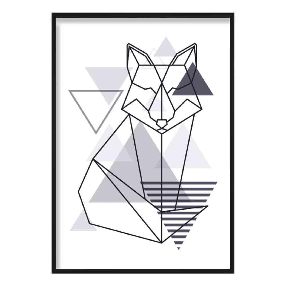 Sitting Fox Abstract Geometric Scandinavian Navy Blue Poster