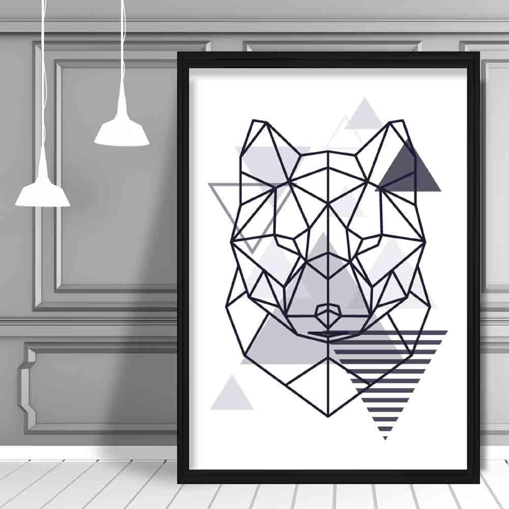 Fox Head Abstract Geometric Scandinavian Navy Blue Poster