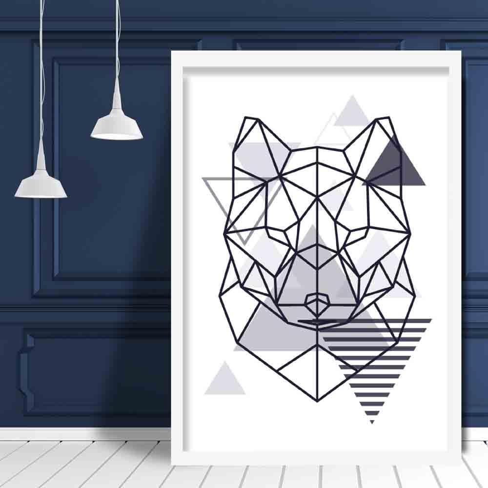 Fox Head Abstract Geometric Scandinavian Navy Blue Poster