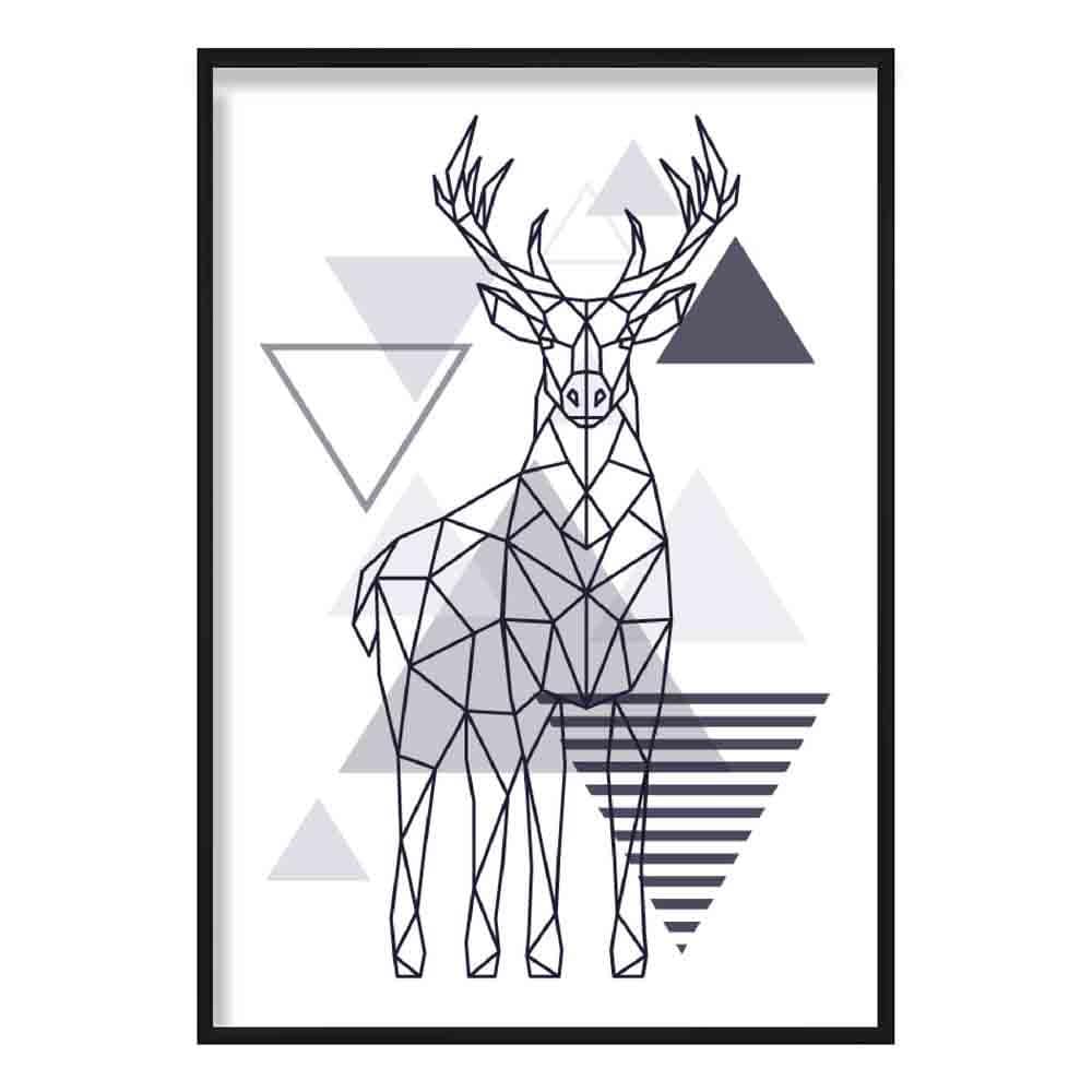 Majestic Stag Abstract Geometric Scandinavian Navy Blue Poster