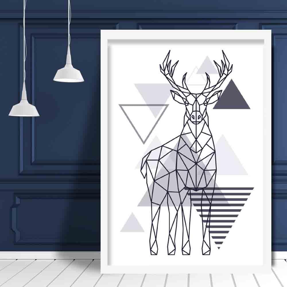 Majestic Stag Abstract Geometric Scandinavian Navy Blue Poster