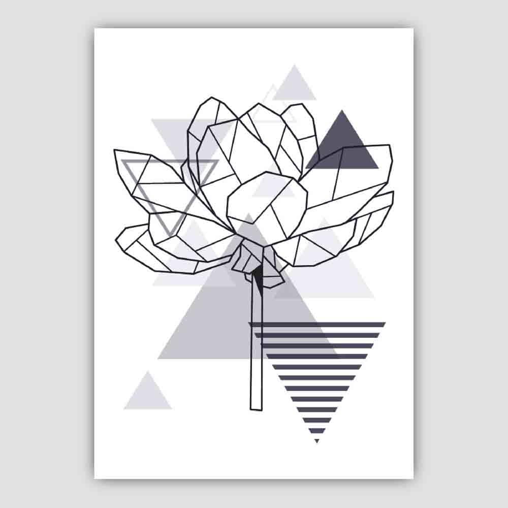 Peony Flower Abstract Geometric Scandinavian Navy Blue Poster