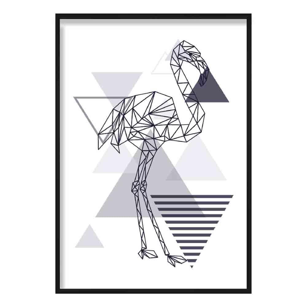 Flamingo Abstract Geometric Scandinavian Navy Blue Poster