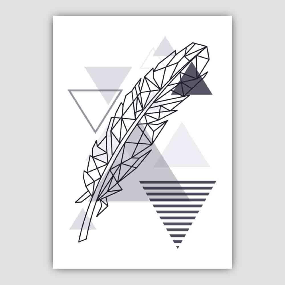 Feather Abstract Geometric Scandinavian Navy Blue Poster