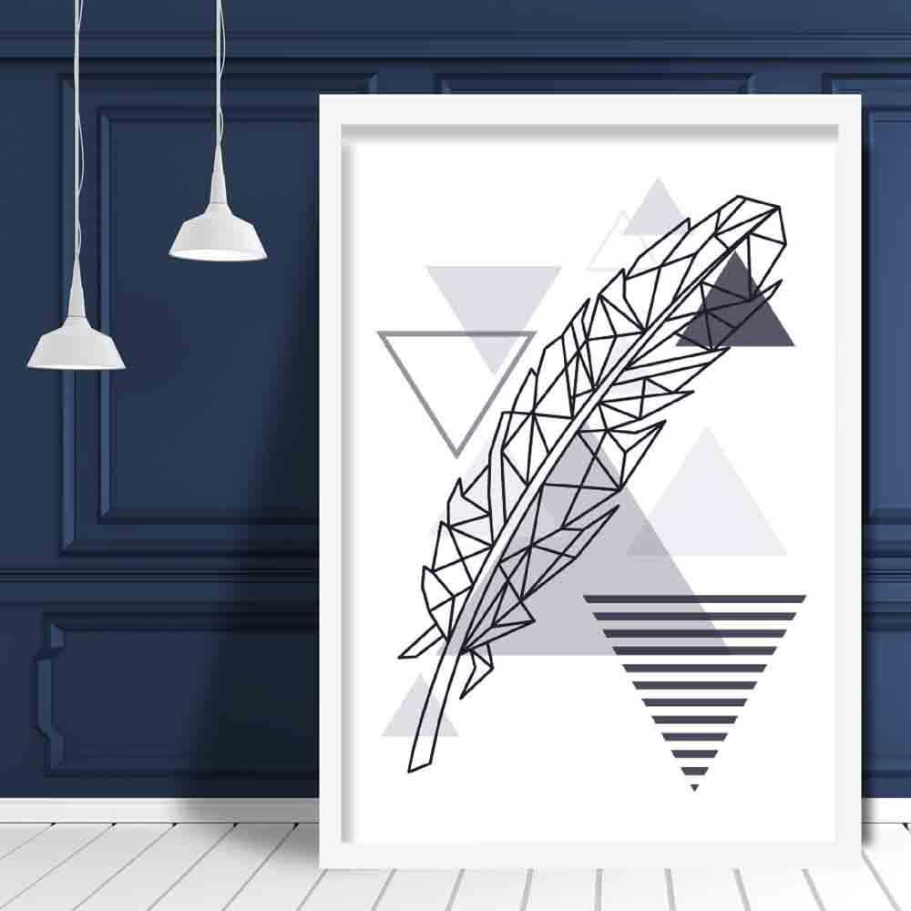 Feather Abstract Geometric Scandinavian Navy Blue Poster