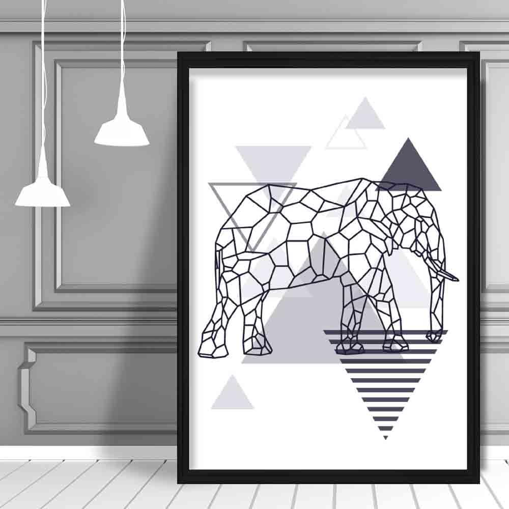 Elephant Abstract Geometric Scandinavian Navy Blue Poster