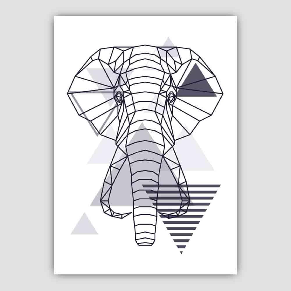 Elephant Head Abstract Geometric Scandinavian Navy Blue Poster