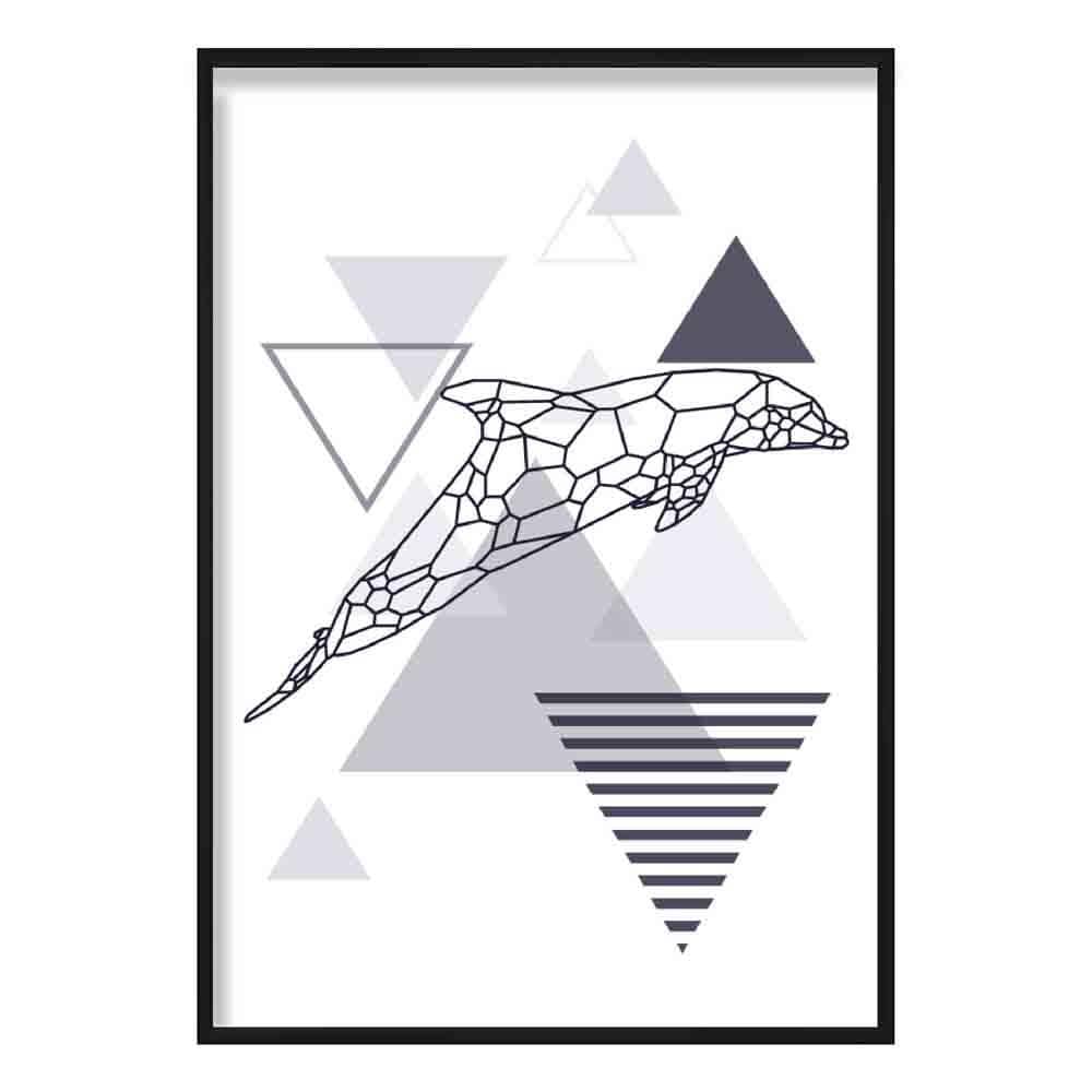 Dolphin Abstract Geometric Scandinavian Navy Blue Poster
