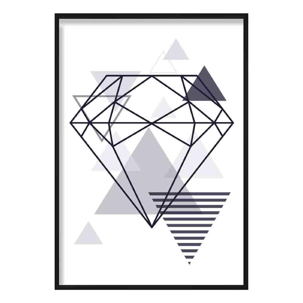 Diamond Abstract Geometric Scandinavian Navy Blue Poster